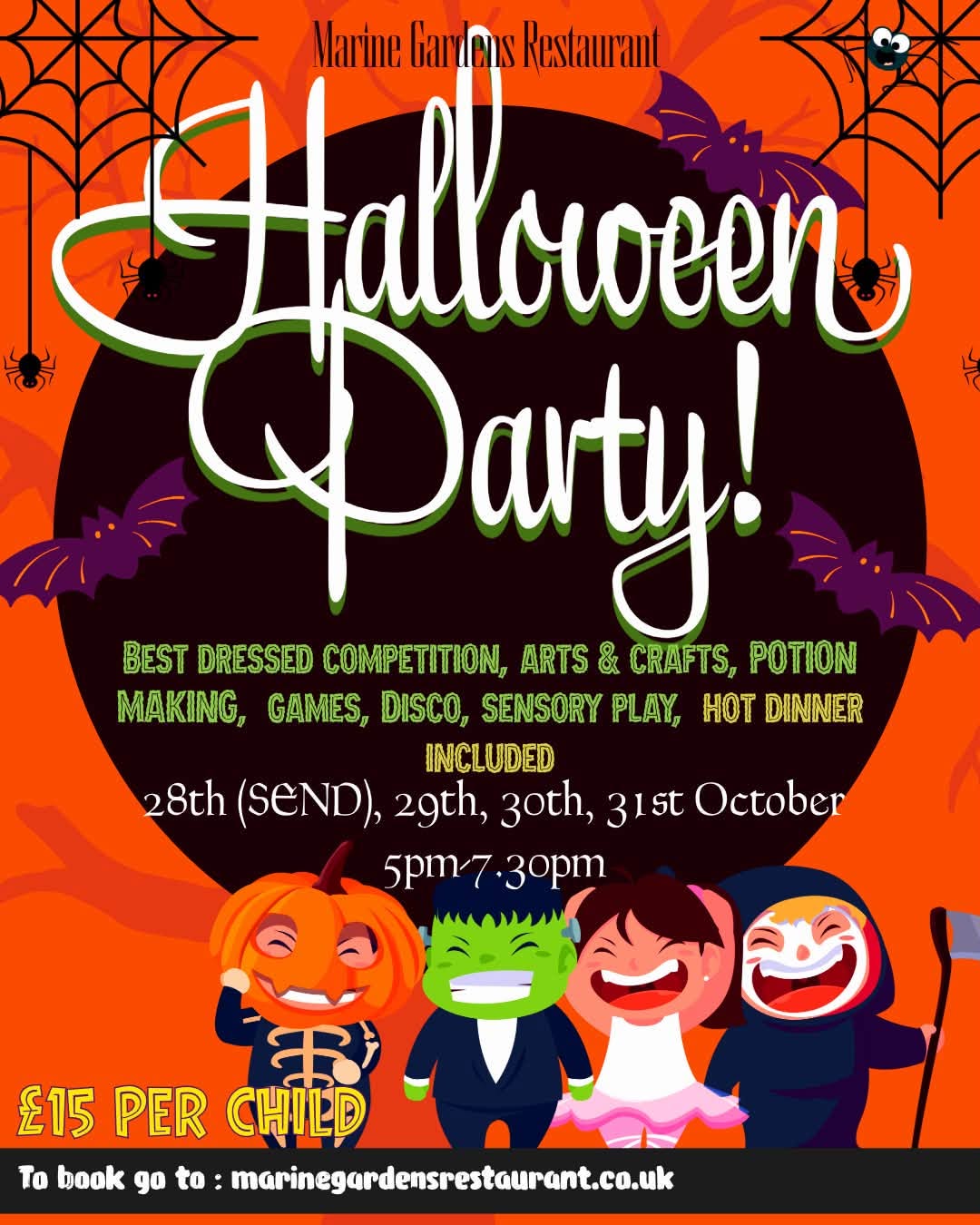 Children's Halloween Parties at Marine Gardens Restaurant in Worthing